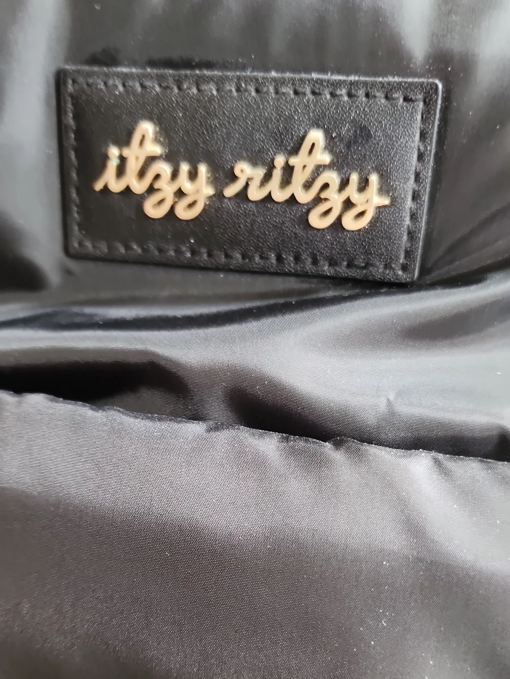Itzy Ritzy Black Quilted Diaper Tote Bag with Gold Hardware Preowned